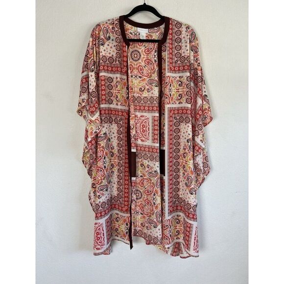 New York & Company Women's Abstract Boho Floral Print Open Front Cardigan Duster - Picture 1 of 10